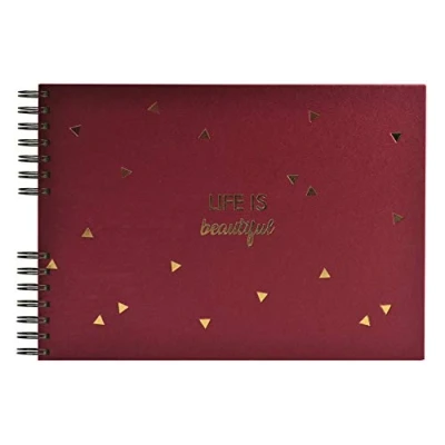 Image of Exacompta Ref 16453E Life is Beautfiul Wirebound Photo Album 320 x 220mm in Size, 50 Black Card Pages, Holds Up To 100 Photos Red Coloured Cover