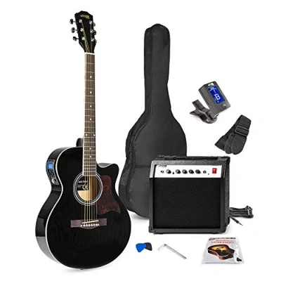 Image of MAX ShowKit Black Electro Acoustic Guitar Kit with Amp Complete Electric Set, Semi Guitar, Beginner Starter Kit,
