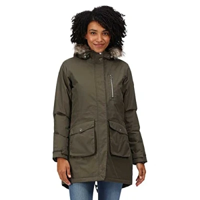 Image of Regatta Women&#039;s Serleena Waterproof &amp; Thermo Guard Insulated Faux Fur Hooded Parka Jacket, Dark Khaki, 10 (XS)