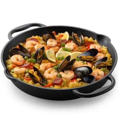 Image of Navaris Cast Iron Skillet Pan Oven Safe 2 Handle Frying Skillets Pre Seasoned Pans for Stove or BBQ Cooking 30 cm / 12 Inch