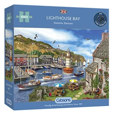 Image of Lighthouse Bay 1000 Piece Jigsaw Puzzle British Coastal Sustainable for Adults Premium 100% Recycled Board Great Gift Gibsons Games