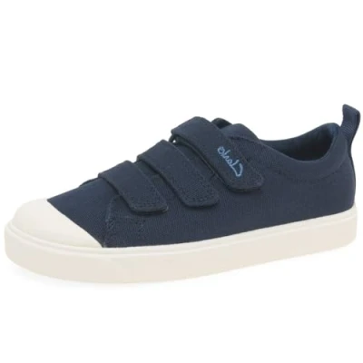 Image of Clarks Unisex Kids City Vibe Sneaker, Navy Canvas, 11 UK