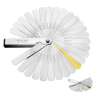 Image of Universal Stainless Steel Feeler Gauges 32 Blades 0.04 to 0.88 mm (0.0015 0.035 Inch) Imperial or Metric for Measuring Gap Width Thickness Widely Used Guitar, Spark Plug, Piston Measure