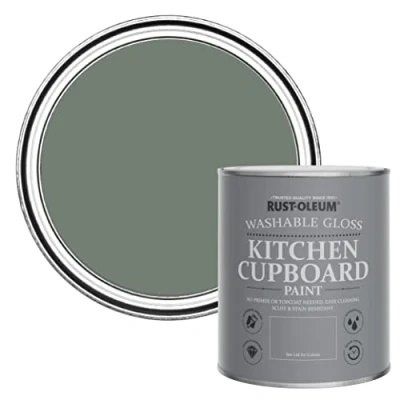 Image of Rust Oleum Green Kitchen Cupboard Paint in Gloss Finish Serenity 750ml