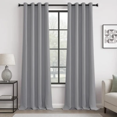 Image of MRTREES Blackout Curtains Bedroom 96 Drop 2 Panels Light Grey Eyelet Thermal Curtain for Living Room Soft Texture Window Treatments Kids 55x96 Inch 140x245 CM