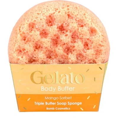 Image of Bomb Cosmetics Mango Sorbet Body Buffer Triple Butter Soap Sponge