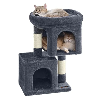Image of Feandrea Cat Tree, 67 cm Tower, S, Condo for Kittens up to 3 kg, Large Perch, 2 Caves, Scratching Post, Smoky Grey PCT611G01