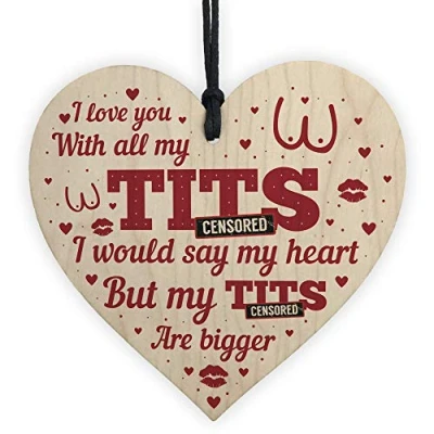 Image of RED OCEAN FUNNY Anniversary Valentines Gift For Him Wooden Heart Boyfriend Husband Keepsake Plaque