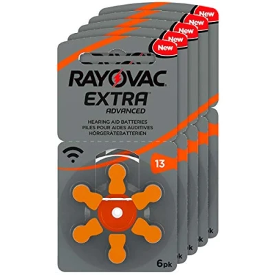 Image of Rayovac Extra Advanced hearing aid batteries, type 13, 1.45 V, 310 mAh, 5x packs of 6