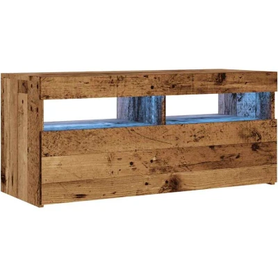 Image of vidaXL TV Cabinet/Stand Unit w/RGB LED Lights Old Wood Engineered 90x35x40 cm Modern Storage for Living Room
