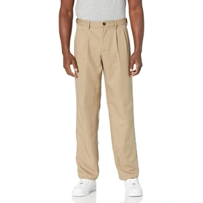 Image of Amazon Essentials Men&#039;s Classic Fit Expandable Waist Pleated Dress Trousers, Khaki Brown, 58W / 28L