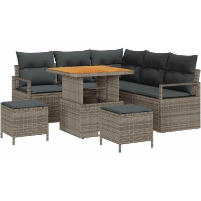 Image of vidaXL 8 Piece Garden Sofa Set with Cushions Grey Poly Rattan Acacia