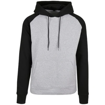 Image of Build Your Brand Men&#039;s Basic Raglan Hoody Hooded Sweatshirt, h.Grey/Black, M