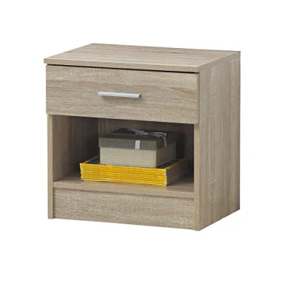 Image of Timber Art Design UK Rio Costa Bedside Table with 1 Drawer &amp; Shelf Cabinet Storage Unit Nightstand Modern Furniture for Living Room, Bedroom, Hallway Sonoma Oak Finish W45 x H47 35cm