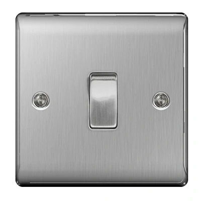 Image of BG Nexus Metal 10AX Plate Switch 1 Gang 2 Way Brushed Steel