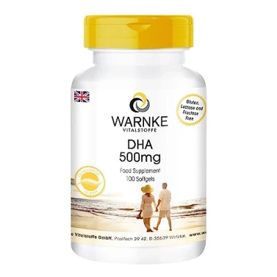 Image of DHA 500 mg 100 softgels docosahexaenoic Acid with eicosapentaenoic Omega 3 Fatty acids Highly dosed Warnke Vitalstoffe German Pharmacy Quality