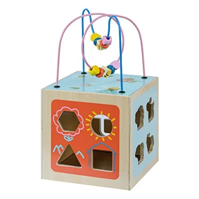 Image of Teamson Kids Preschool 5 in 1 Wooden Activity Cube, Multifunctional Play Educational Toy, Bead Abacus Maze, Colour Shape Sorter
