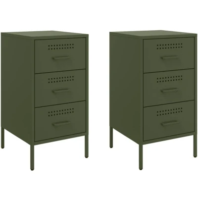 Image of vidaXL Bedside Cabinets 2 pcs Olive Green 36x39x68 cm Steel