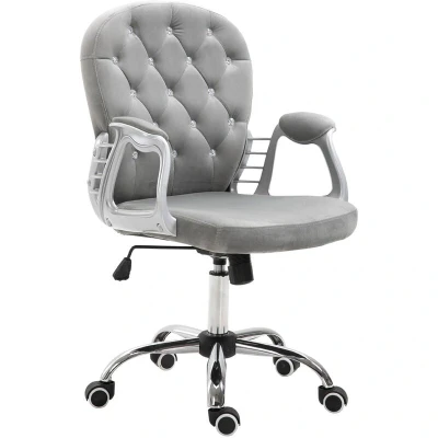 Image of Vinsetto Office Chair Luxury Velour Diamond Tufted Padded Ergonomic 360 Swivel Grey