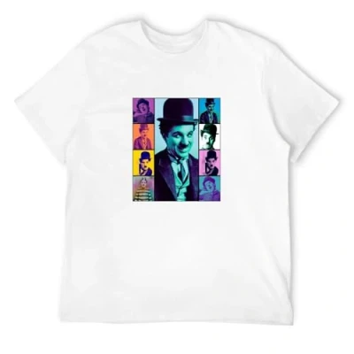 Image of Chaplin Actor Individuality T Shirt Charlie Smiles Crewneck Cotton for Men Size L White