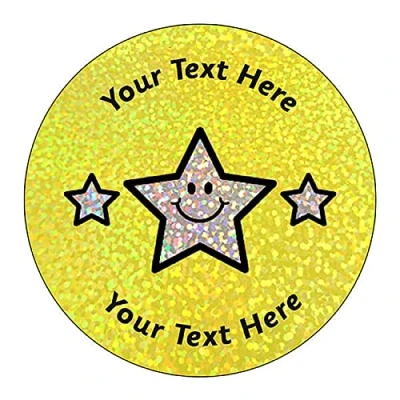 Image of 140 Personalised Holographic Sparkly Triple Smiley Star Motivational School Praise Teachers Reward Stickers 37mm Primary Teaching Services