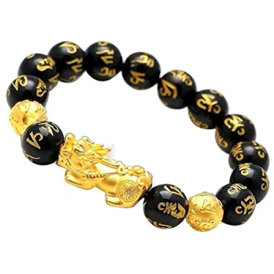Image of Cavestoff Black Feng Shui Bead Bracelet Chinese Pi Xiu Obsidian Wealth with Hand Carved Amulet for Good Luck