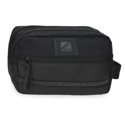 Image of Pepe Jeans Stratford Toiletry Bag Two Compartments Adaptable Black 26x16x12cm Polyester by Joumma Bags, Black/White, One Size,