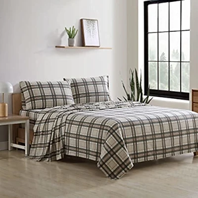 Image of Eddie Bauer Warm Breathable Cotton Flannel Bedding with Deep Pockets, Brushed for Extra Softness, Cozy Home Decor, Oeko Tex Certified, Edgewood Plaid, Twin