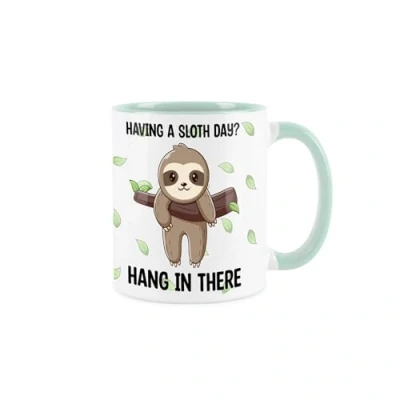 Image of Purely Home Novelty Sloth Mug Hang in There Animal Pun Gift Tea/Coffee Present Mint Green