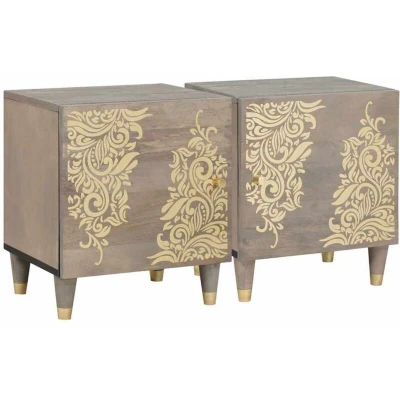 Image of vidaXL Bedside Cabinet 2 pcs Grey 40 x 33 46 cm Solid mango wood