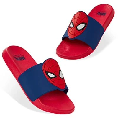 Image of Marvel Boys Sliders Sizes 10 2 Spiderman Kids Anti Slip Holiday Travel Official Merchandise Gifts for (Red/Blue, 1 UK)