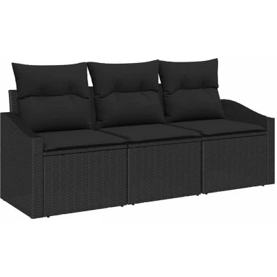 Image of vidaXL 3 Piece Garden Sofa Set with Cushions Black Poly Rattan