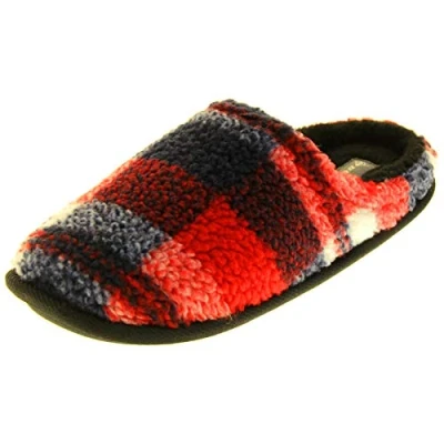 Image of DUNLOP Mens Winter Slippers Slip On Comfy Memory Foam Mules Backless with Hard Soles Warm Fluffy Lining Men Black Size 8 9 UK