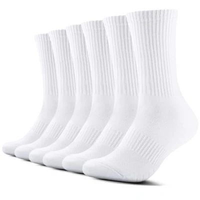 Image of TUUHAW Socks Men 12 15 White Cushioned Running Trainer Sports Cotton Crew Work Wicking Long Hiking Athletic for Walking Cycling Trekking Outdoor 6 Pairs