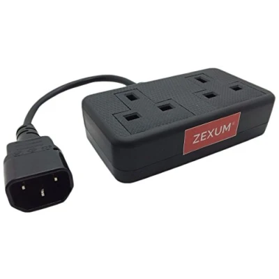 Image of Zexum Deluxe IEC C14 Male to 13A 2 Gang UK Mains Adapter Trailing Socket Lead 0.25 Meter