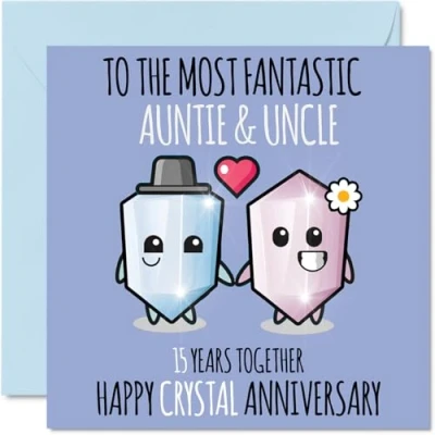 Image of Cute Crystal Anniversary Card for Auntie &amp; Uncle 15 Years Together Happy 15th Wedding Cards Aunt, 145mm x Greeting Fifteenth Anniversaries