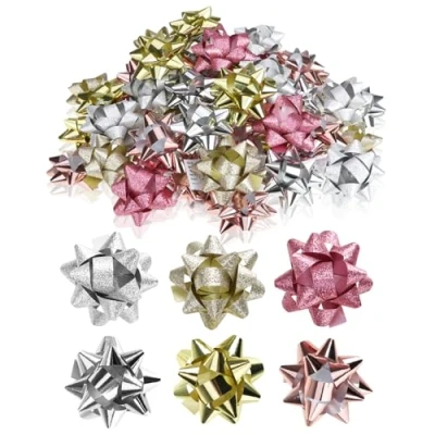 Image of Wilhelm Sell® 60x self adhesive gift bows 5 x 2 cm colorful for gifts decorative Christmas, birthdays and weddings (silver/gold/rose)