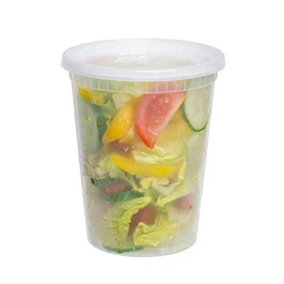 Image of 25 Pack Plastic Food Containers with Lids Round Meal Prep Takeaway Container Microwave, Freezer &amp; Dishwasher Safe Durable Clear (32oz)