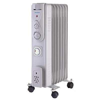 Image of PRO ELEC PELL0211 UK 1.5kW 7 Fin Oil Filled Radiator with Timer, White