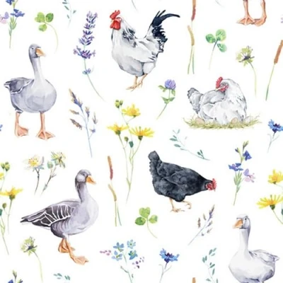 Image of 20 Napkins Animal Motifs Chickens and Geese as Table Decoration Paper with Motif Also for Decoupage 33 x cm