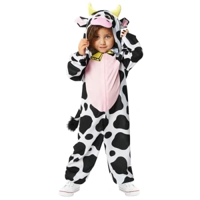 Image of Amscan 9916832 Kids World Book Day Cow Hooded Jumpsuit Fancy Dress Costume Age: 10 12 Yrs