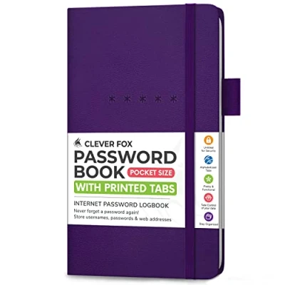Image of Clever Fox Password Book Pocket Small Internet Address &amp; Journal Organizer Computer Website Log In Keeper Notebook (Purple)