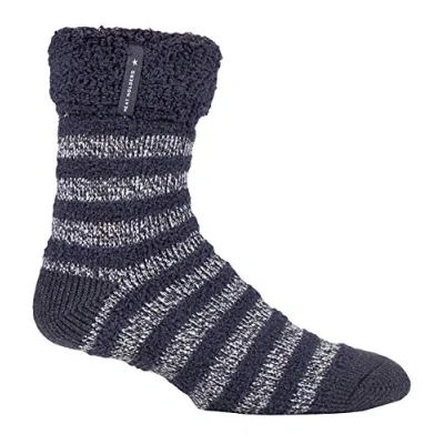 Image of HEAT HOLDERS Mens Warm Luxury Fluffy Fleece Lined Lounge Sleep Bed Socks (6 11 UK, Charcoal Stripe (Olwen))