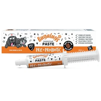 Image of Bugalugs Pre &amp; Probiotic Digestive Paste for Dog Cat Gut Health, Supplements with Fast Acting Ingredients Dogs Cats (60ml)