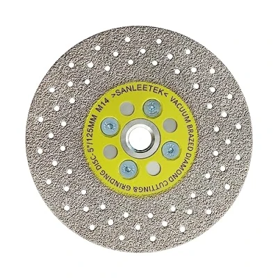 Image of Diamond Cutting Grinding Disc 125mm Double sided Vacuum Brazed Saw Blade for Marble Granite Concrete Porcelain Tile M14 Thread SANLEETEK
