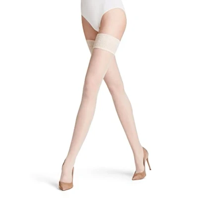 Image of FALKE Women&#039;s Seidenglatt 15 DEN W STU Sheer Plain 1 Pair Stay Ups, White (Champagne 2579), M