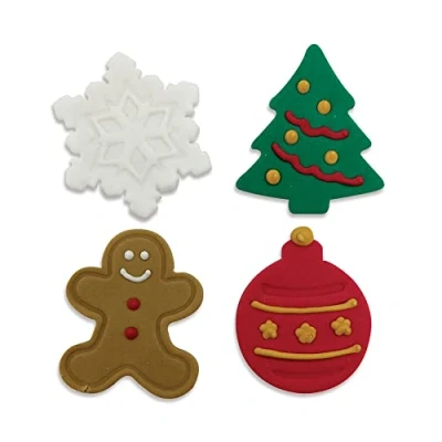 Image of Anniversary House Christmas Happy Holidays Edible Cake Decorations Assortment, Handcrafted Toppers, Fondant Icing Sugar Cupcake SFX349