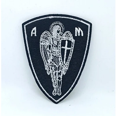 Image of Vegasbee Archangel St.Michael Cross Shield Saint Biker Iron on Sew Patch
