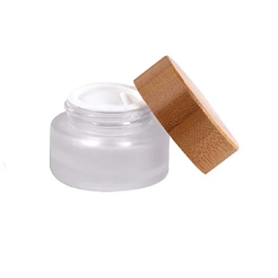 Image of 1 PCS 50g 50ml Environmental Bamboo Lid Frosted Glass Bottle Cream Jars Pot Empty Upscale Refillable Cosmetic Storage Container for Face Lip Lotion Balm Ointments (50ml)
