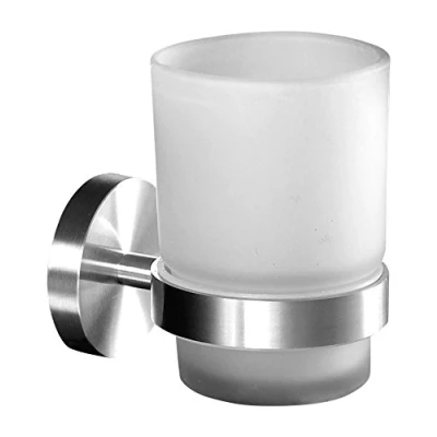 Image of Ambrosya® Exclusive Toothbrush Holder made of stainless Steel Bathroom Tumbler Mug Glass Mount Toilet Toothpaste (Stainless (Brushed))
